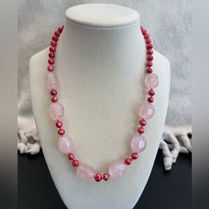 18” Rose quartz and red fresh water pearl necklace with free matching earrings